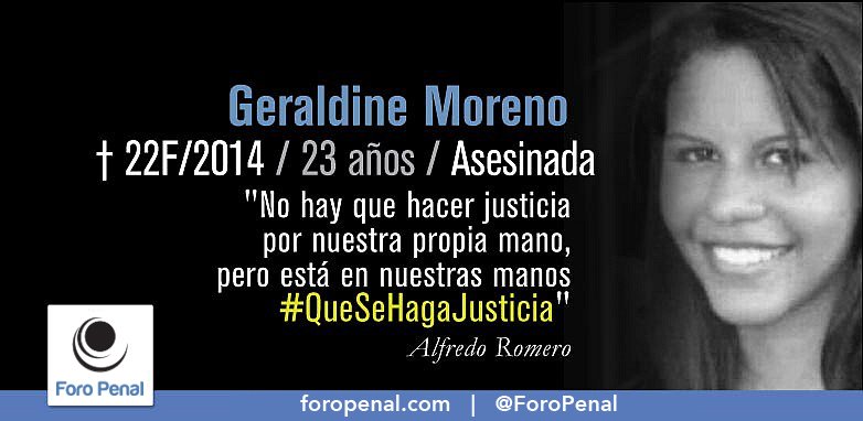 #22D Hoy se cumplen 5 años y 10 meses de la muerte de Geraldin Moreno el 22/02/14. 
No la olvidemos. 
#QueSeHagaJusticia 
- Foro Penal