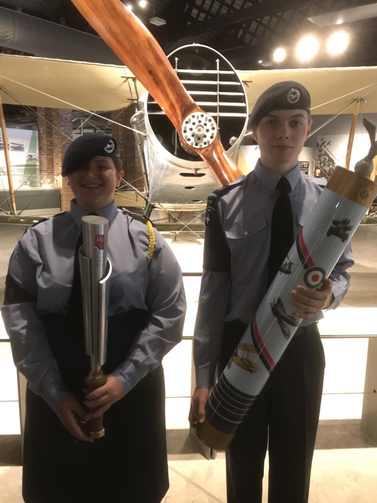 RetOCBGWing's tweet photo. FS Harper Coles (649) and Cpl Fowler (2152) were custodians of the RAF100 Baton and the RAFA RAF100 scroll today at Bristol Aerospace Museum https://t.co/OkEVrnt8hZ
