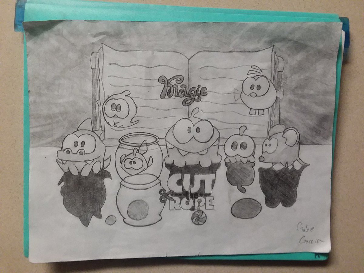 Cut_The_Rope's tweet photo. Beautiful #CutTheRopeMagic art done by pencil. Thanks to Gabe Garcia for sharing! https://t.co/fmHqrvf3I1