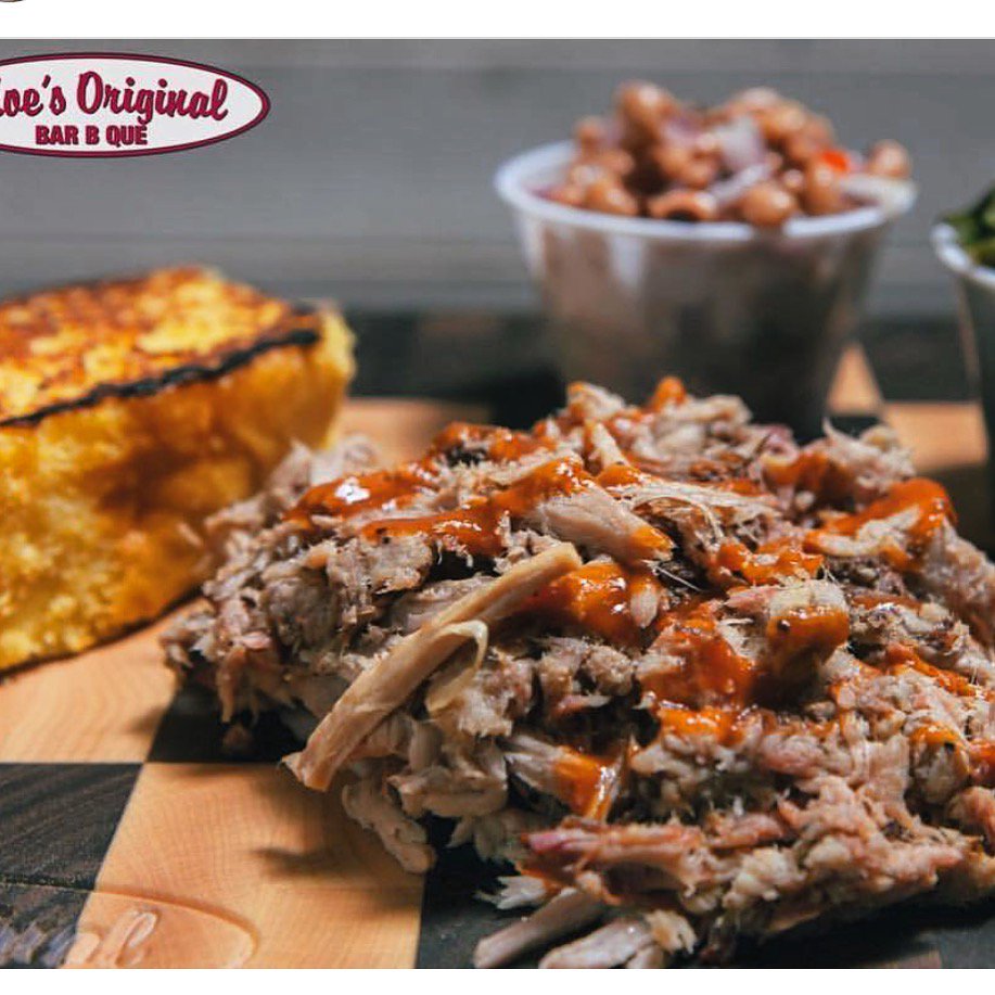 Our Boston butt in our Cuban marinade! Get a sandwich with 2 sides and a drink! 
Sides today: 
Hoppin John
Jalapeño cheese Grits
Red beans &amp; rice 
Sweet potato casserole
Fried corn on the cob 
Cheesy potato cakes
Watermelon salad( w/ mint)
Mississippi Mud pie
#moesbbqmatthews