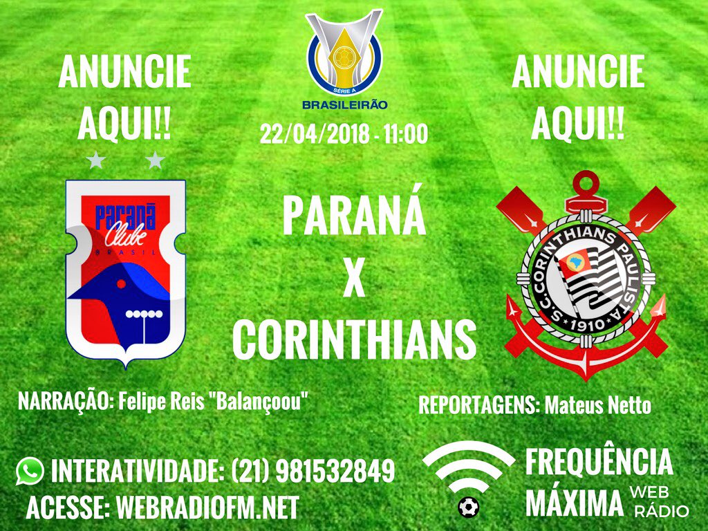 msvnova's tweet photo. No ar! #Parana x #Corinthians !
Acesse: https://t.co/hjAppQ0peJ
#PRCxCOR #Brasileirão2018 #fmwebradio https://t.co/j87a6dbSdv