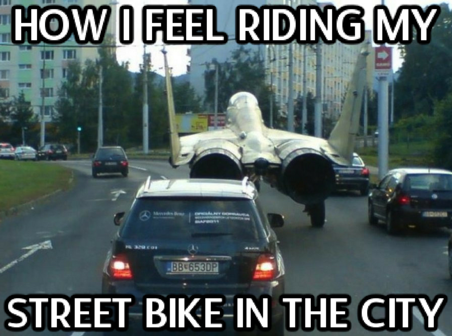 SkiDooOutlet's tweet photo. How we feel riding a street bike in the city. Do you feel the same? Tag a Friend who rides a #superbike, #dirtbike or a #streetbike.  
#streetriding #motorcyclegear #bikememes https://t.co/qg4VNSO5Nq