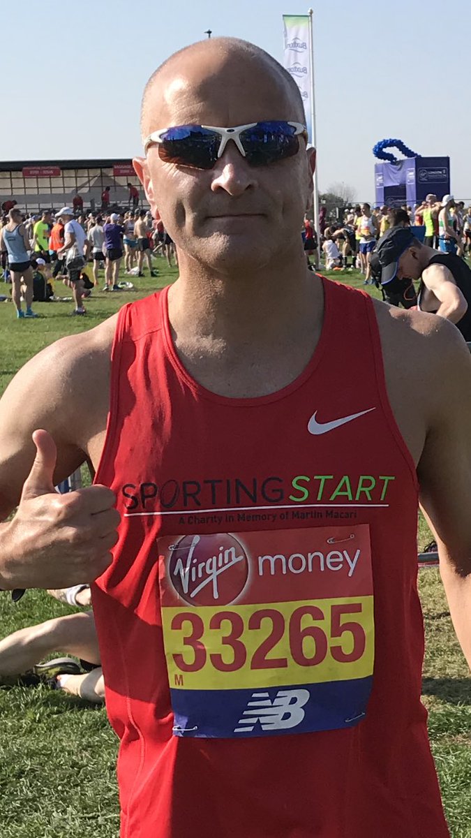 SalmondG's tweet photo. The heat today was brutal (training in snow 3 weeks ago!) so pleased to get round in approximately one piece... It meant a lot to wear the name of @lifelongsport and Martin on my vest. Thank you again for all the support. https://t.co/1KdsWbbKOK