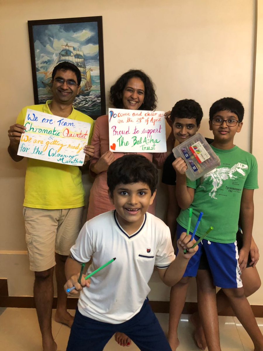 funokplease's tweet photo. Here is the "Chromatic Quintet" getting ready for India's first #Colouring #Marathon. Have you signed up yet? Email admin@funokplease.com. Colour &amp; support  @balashatrust
No spot registrations.
#Colouring #Marathon #BalAshaTrust #Fundraisers #Funokplease #Kidsforcauses
@shachii https://t.co/rZPZt9eRW0