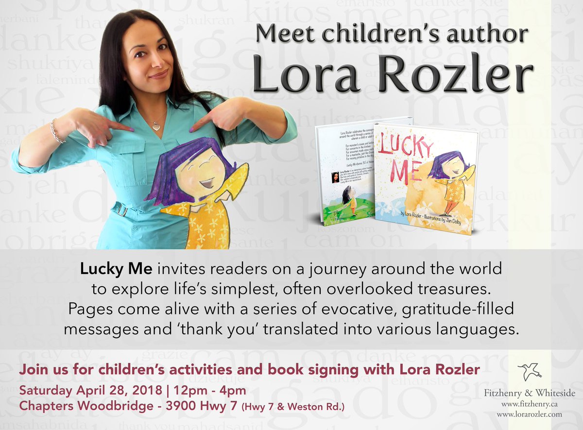 lorarozler's tweet photo. It's always exciting to meet with readers! Join me Sat. Apr. 28 between 12-4 @Chapters758 #Woodbridge @fitzwhits #BookBuzzr #Toronto #tdsb #Education #multiculturalbook #canadianauthor #torontomoms #childrensactivities #meettheauthor #kidlit #CanLit #luckyme #mswl https://t.co/IwlQ0UJzD5