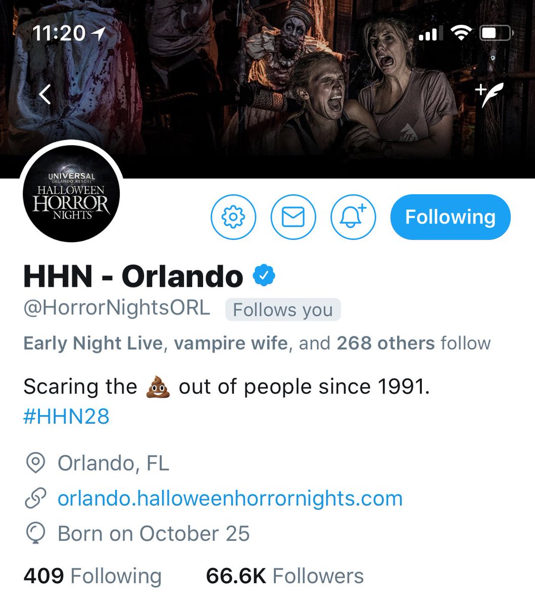 OrlandoInformer's tweet photo. Congrats to @HorrorNightsORL for finally hitting the follower count it always wanted. 💀 #HHN28 https://t.co/eIdhM7A1Kn