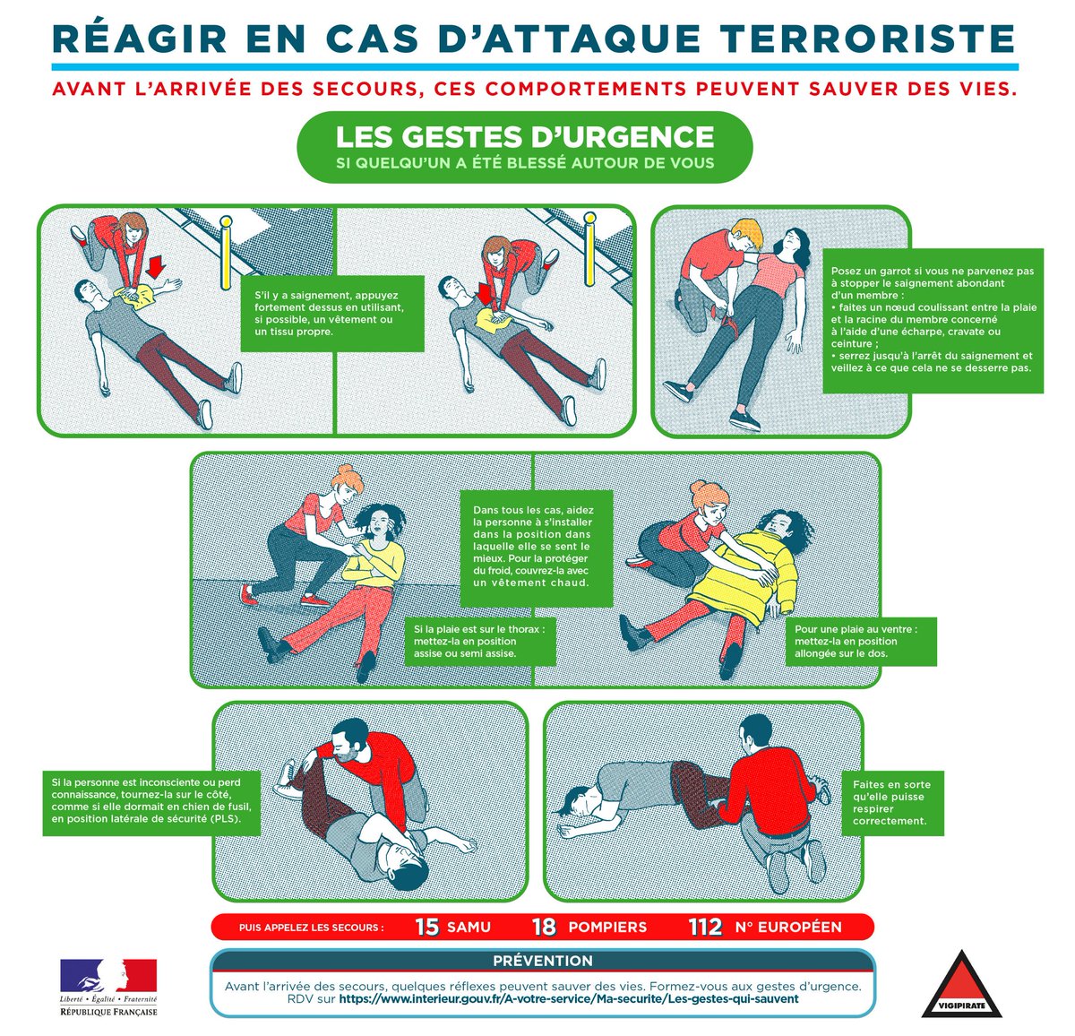 Arrêt d’un saignement, pose de garrot… En situation d’urgence, quelques gestes simples peuvent sauver la vie de personnes blessées.
Apprenez-les ! 👉 gouvernement.fr/reagir-attaque…