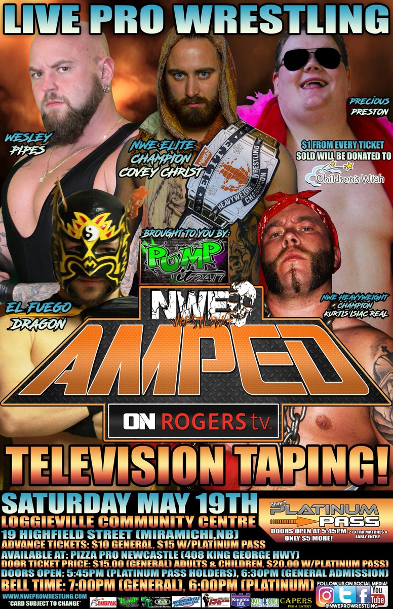 nweprowrestling's tweet photo. We will be back at the Loggieville Community Centre on Saturday May 19th for NWE Amped. Stay tuned as advance tickets will be going on sale at Pizza Pro Newcastle in the coming days! #NWEPro #NWEProWrestling #NextWrestlingEntertainment #NWEAmped #NWEMiramichi #NWELoggieville https://t.co/74t5KwjFwP