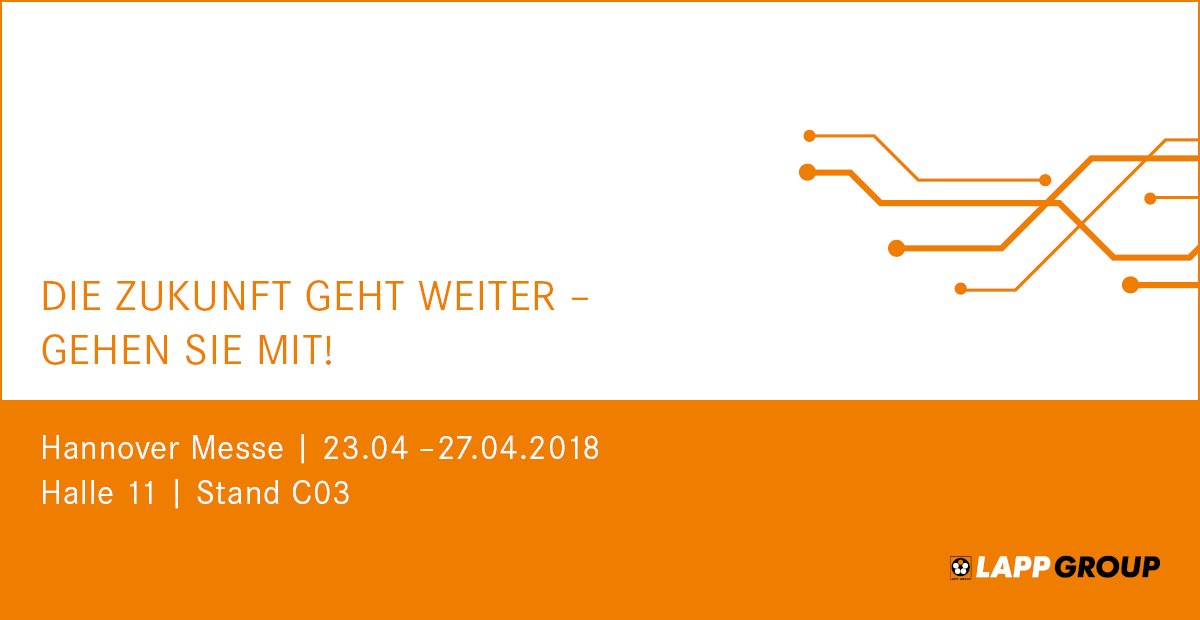 lapp_group_'s tweet photo. Hannover Messe 2018 - morgen geht es endlich los. Kommt vorbei und mit uns ins Gespräch. Wir freuen uns!

Weitere Infos zur Hannover Messe gibt es hier: https://t.co/9H5X66WSI0

#hm18 #hannovermesse #lapp #lappgroup #innovation #automaiton #industrie40 https://t.co/BMCuTqol7q
