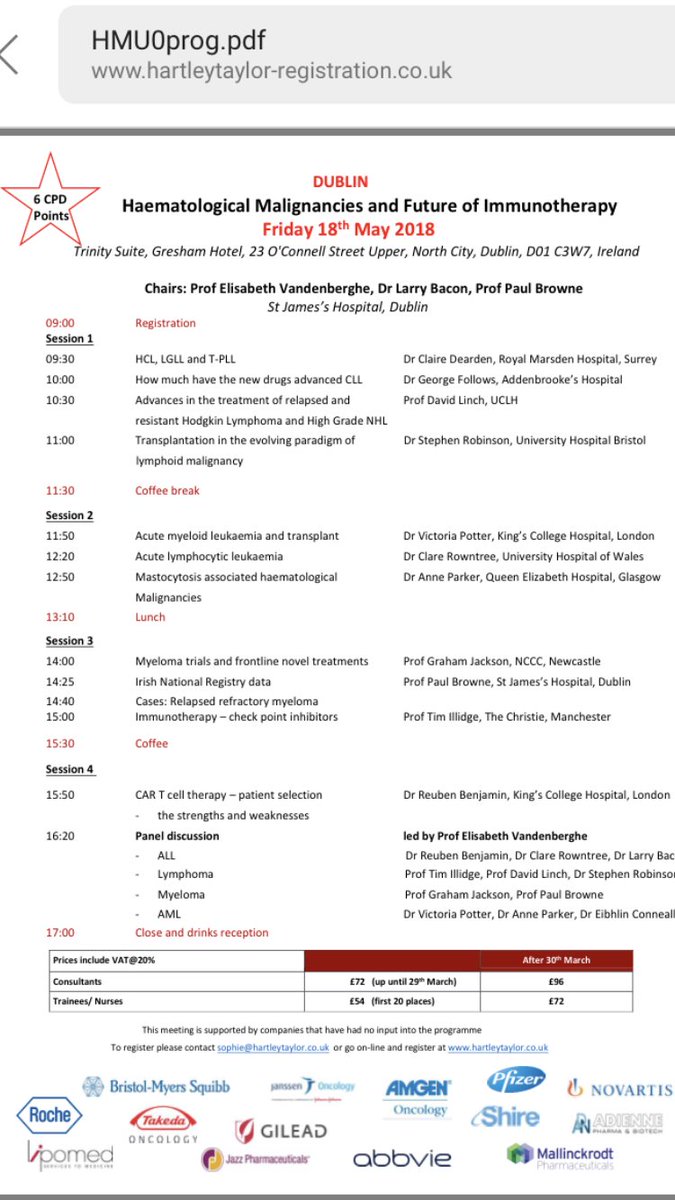 And we are even off to Dublin! 18 May Haematology Update &amp; CAR T discussions <a href="/HSELive/">HSE Ireland</a> <a href="/ipha/">IPHA</a> thanks for your help to spread the word