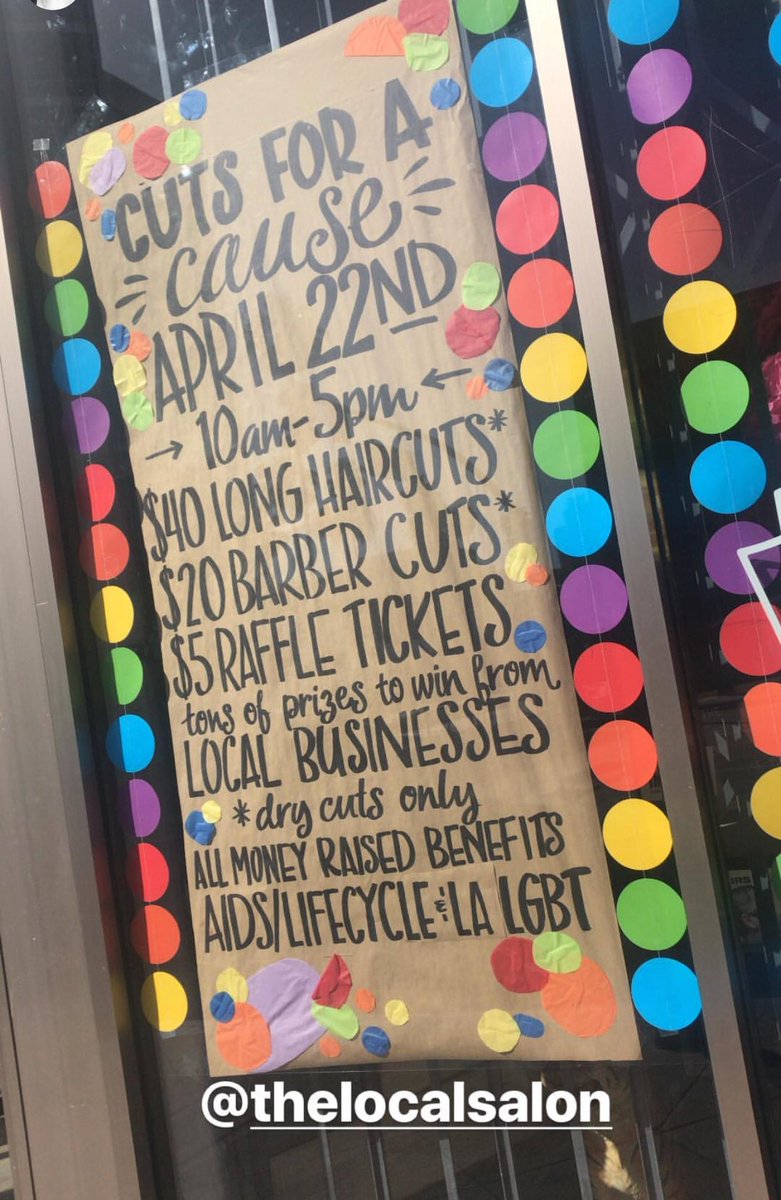 TheLocalSalon's tweet photo. Today is the cut a thon at #thelocalsalon from 10-5 at 5229 Lankershim Blvd 91601. All benefiting the #aidslifecycleride #thelocalhatesaids https://t.co/4f1ZMZGyOW