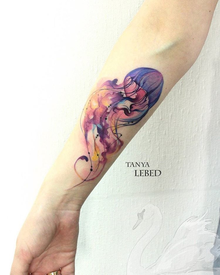 Right Forearm Watercolor Jellyfish Tattoo Design