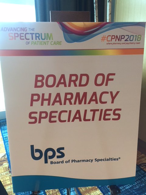 BPSweb's tweet photo. Board of Pharmacy Specialties (BPS) joins CPNP 2018 in Indianapolis today to explain the criteria that must be met before qualifying to take the board certified psychiatric pharmacy (BCPP) examination. #CPNP2018 #WherePharmacyandPsychiatryMeet #BPS #BCPP https://t.co/7OYsZvmaJB