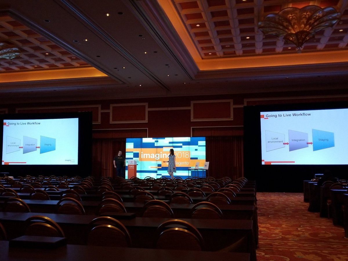@billygilbert and Nadiia getting ready to deliver a great presentation about @magento cloud on Wed here at Imagine.  #MagentoImagine2018 #practicemakesperfect #Magento