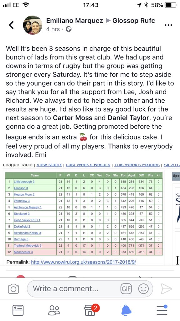 GlossopRUFC3rd's tweet photo. So after a cracking win yesterday for The Mighty 3s we look towards this Saturday when we play our last game of the season at home. I want to say a massive thank you to Emi for all his hard work and what a way to cap of his captaincy with promotion https://t.co/a7lDJLqs4K