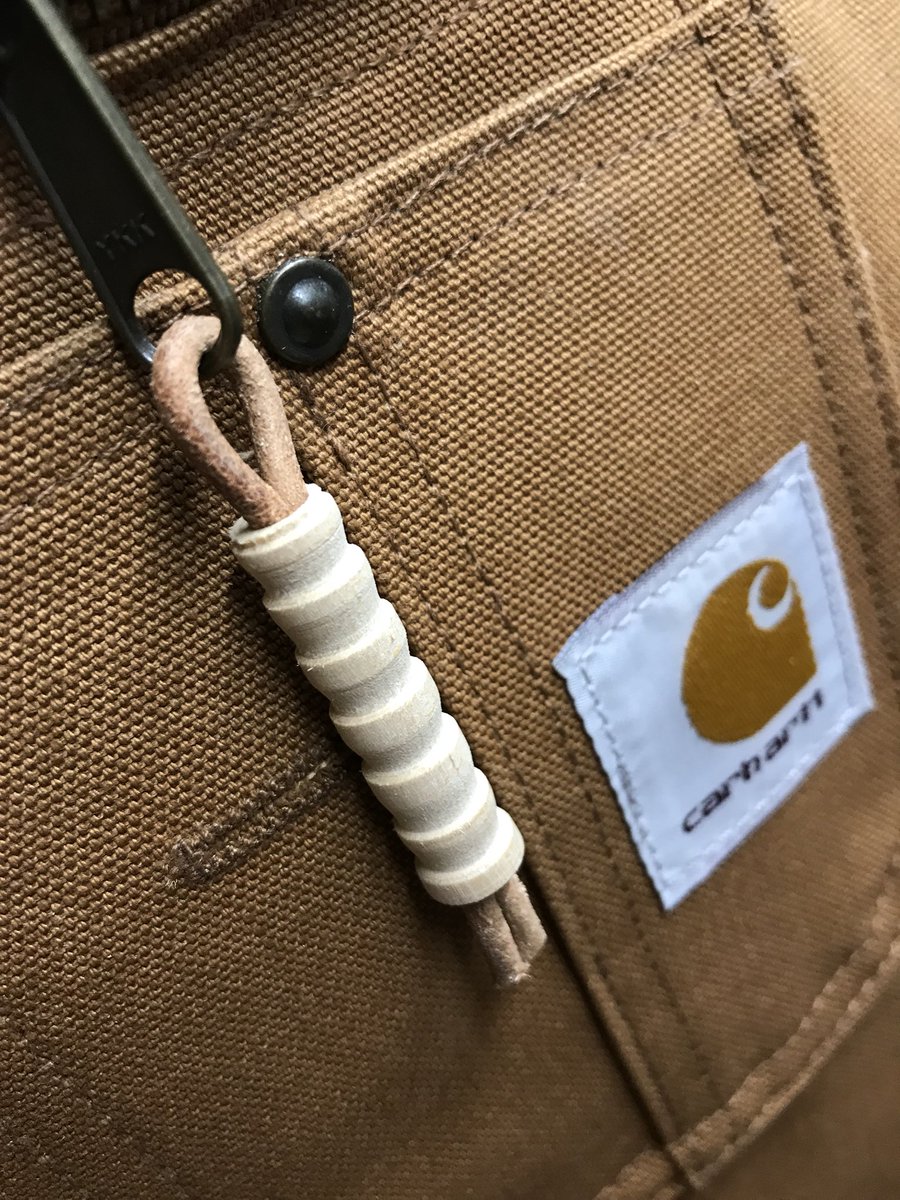 Simonleighuk's tweet photo. To finish up, a turned wood and leather toggle for my @Carhartt workshop apron #dayofmaking https://t.co/O3wbchNyju