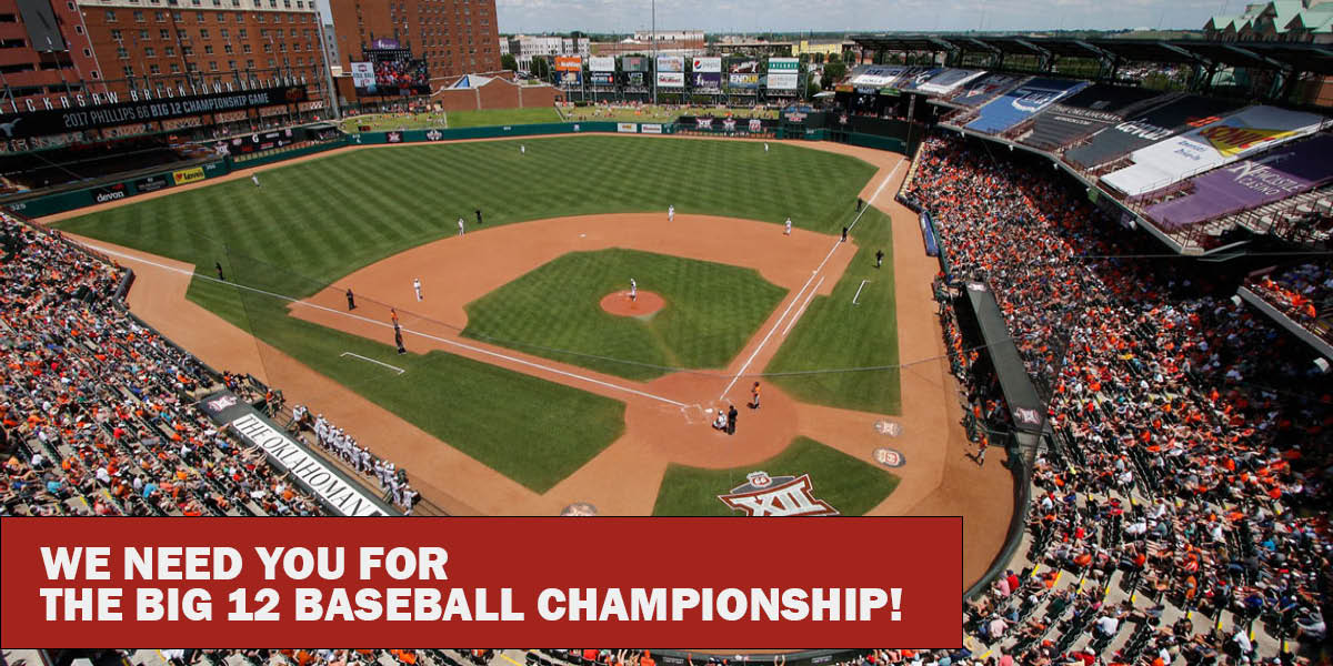 We're looking for some great volunteers for the <a href="/Big12Conference/">Big 12 Conference</a> Baseball Championship May 23-27! If you want to sign up and help out go here: bit.ly/2FIAQiW <a href="/OKC_Volunteers/">OKC Volunteers</a>