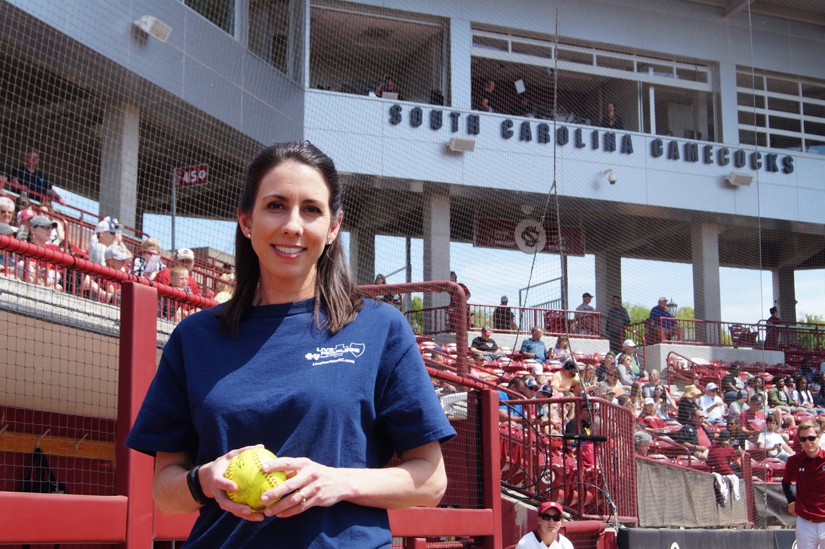 bcbssc's tweet photo. What is the first trait in all superheroes? Caring. Congrats to #BCBSSC Foundation Executive Director @erikagkirby for throwing out the 1st pitch with @GamecockSoftbll today. #LiveFearlessSC https://t.co/RLbAkfgFAr