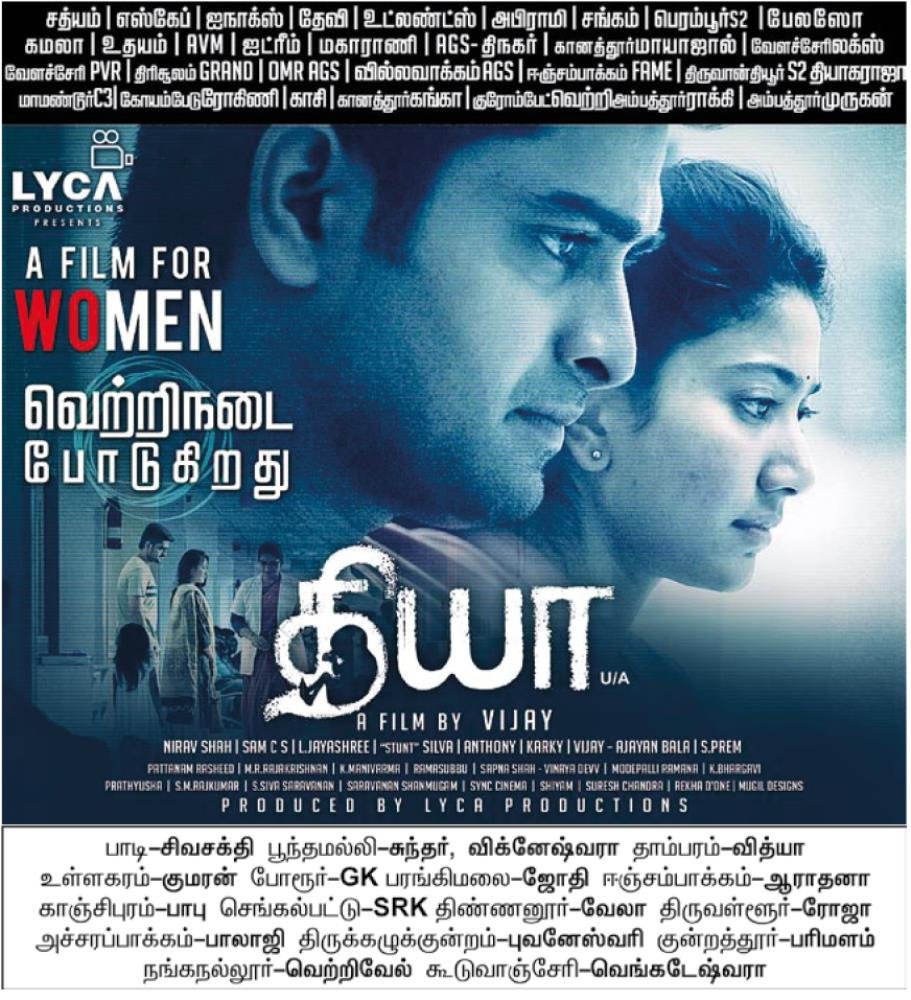 cinemaarattai's tweet photo. #Dhiya வெற்றிநடை போடுகிறது 👍

#TamilCinemaHub | #Diya | #DiyaFromToday | #SaiPallavi 

@Sai_Pallavi92 @IamNagashaurya @AyngaranIntl @LycaProductions #ALvijay @aditi1231 https://t.co/603ObFBDXW