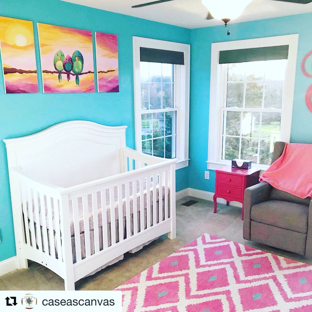 ☺️So excited to see that my #3littlebirds #customdesigned painting has made it safely to its new home!!! 💕💕💕 love it!  #nurserydecor #childrensroomdecor #painting #custom #design