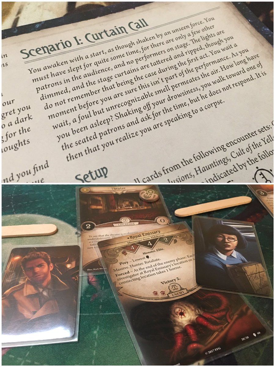 Nathan_Adam's tweet photo. Day 1 of #CampaignInAWeek: Curtain Call
Frequent visits from the #tentacletoken couldn’t deter this pair of intrepid investigators from pursuing the Messenger of Aldebaran!
#ThePathToCarcosa
#ArkhamHorrorLCG
#FantasyFlightGames
@FFGames https://t.co/4MHKSGaiWc