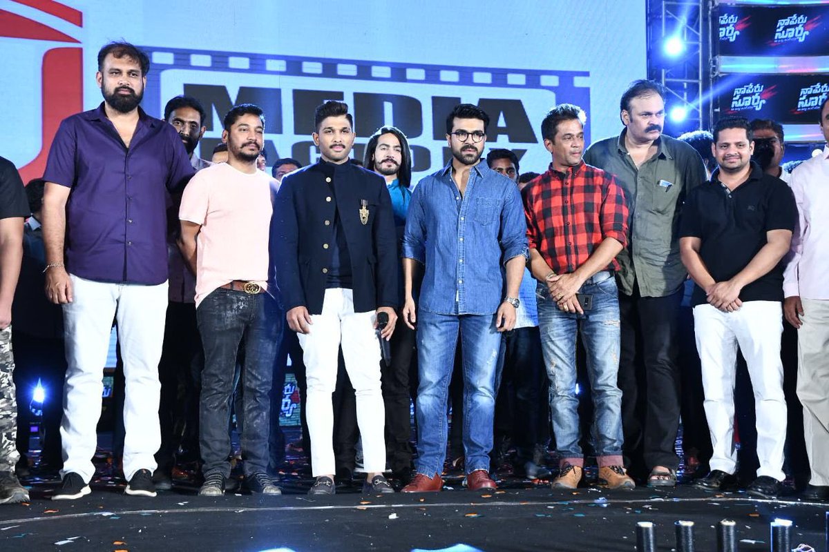 alluarjun's tweet photo. Thank You All for making the Pre release event of NSNI a grand success. Spl Thanks to Mega Power Star Ram Charan for being of Guest of Honour . #NSNI https://t.co/fenFrylZ27