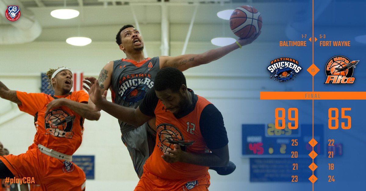 playCBA's tweet photo. Antonio Wright's game-high 28 points not only helped @BmoreShuckers avoid becoming the second team in league history to finish a season winless, but also helped them knock off the defending champions @FortWayneFlite for a second consecutive year in Maryland. #playCBA https://t.co/StFp2eDy4p