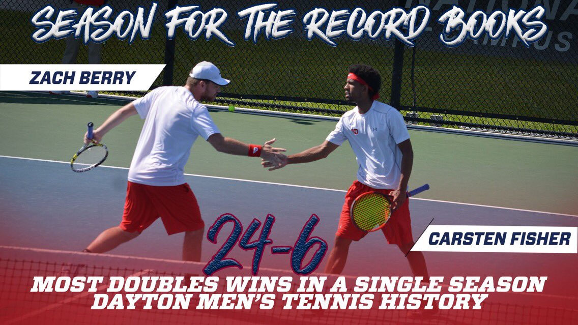 UDFlyerTennis's tweet photo. Name a more iconic duo! Zach Berry and Carsten Fisher set a #UDMTEN program record with their 24th doubles win of the season earlier today in the A-10 Finals vs. VCU! https://t.co/F7D3AIOQMN