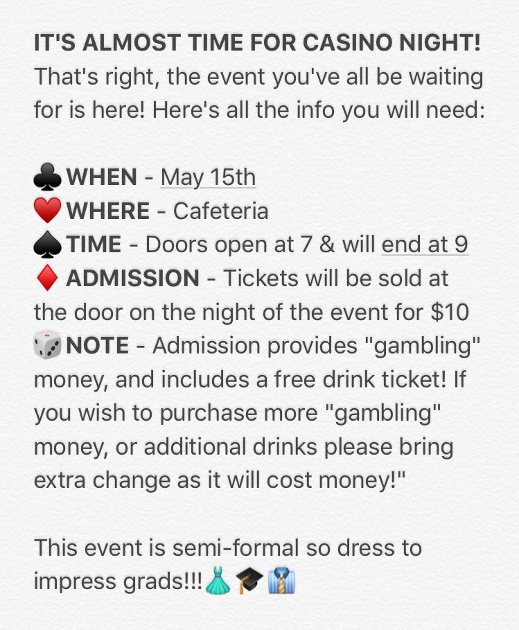 OHS_Grads2018's tweet photo. ♣️♠️♥️🎲 hmmmm...what could this possibly mean??? Only one thing grads: https://t.co/oe8bJLpYQ3
