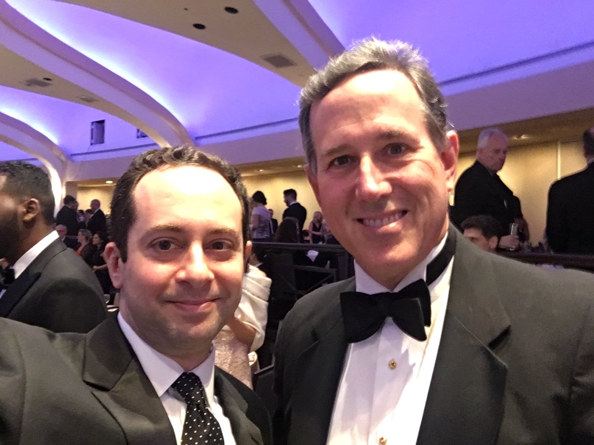 MatthewTyrmand's tweet photo. Didn’t-enjoy-the-comedy-routine selfie w/ former PA Senator & @GOP presidential primary entrant @RickSantorum, now trying to bring a dose of needed conservatism to #FakeNewsMachine @CNN. Uphill battle. Feel bad for him having to deal w/these lemmings on air. Tough gig. #WHCD https://t.co/P3urBiMgzQ