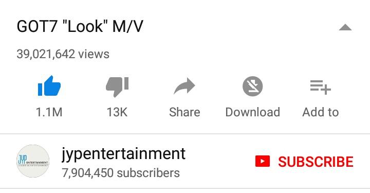 IGOT7Stream's tweet photo. Just in: LOOK M/V hits 39M views! We are a million away from our closest milestone– 40M views! Let's reach it soon, IGOT7!

#GOT7 @GOT7Official #MTVLAKPOPGOT7 #PremiosMTVMiaw https://t.co/FHHu7ztXg3