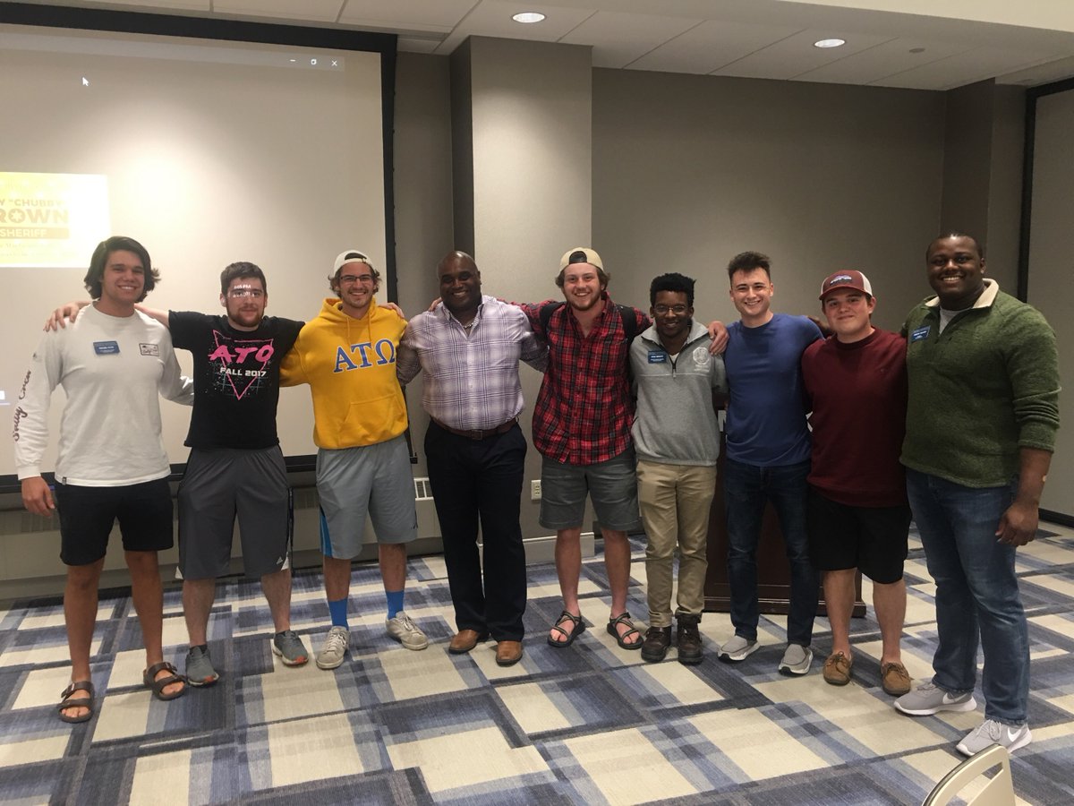 The Taus of the Theta Iota Chapter attended the IFC sponsored talk about Masculinity with guest speaker and recently elected Macon County Sheriff Tony "Chubby" Brown. Great work Taus! #MakeItMillikin #Millikin #ATO