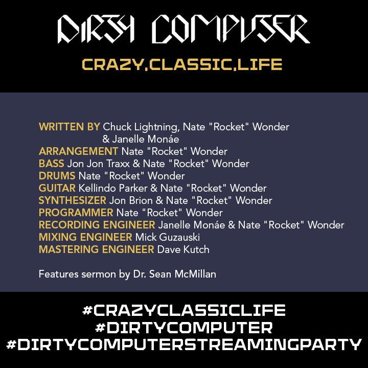 s_aintszn's tweet image. Super dope that @DrSeanMcMillan's sermon is featured on this track. 
#CrazyClassicLife #DirtyComputer #DirtyComputerStreamingParty

open.spotify.com/track/06EAtSDu…