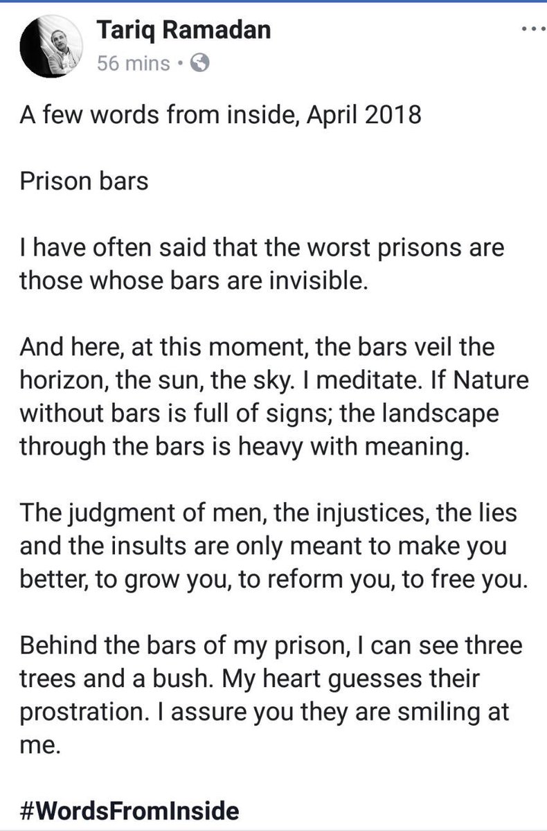 mak_matin's tweet photo. #FreeTariqRamadan #WordsFromInside #Justice shall prevail https://t.co/pyNThhyTAL