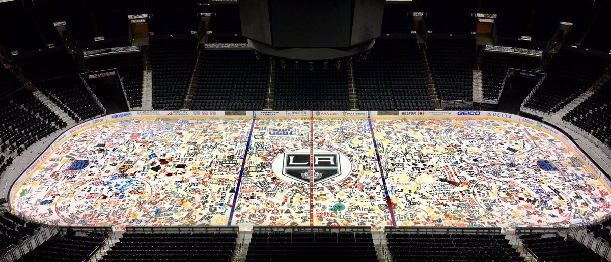 darrenrovell's tweet photo. One of the coolest traditions for hockey teams is to allow fans to paint the ice at the end of the season. Here is the latest from fans of the @Avalanche, @DetroitRedWings &amp; @LAKings. https://t.co/Oiln6odohE