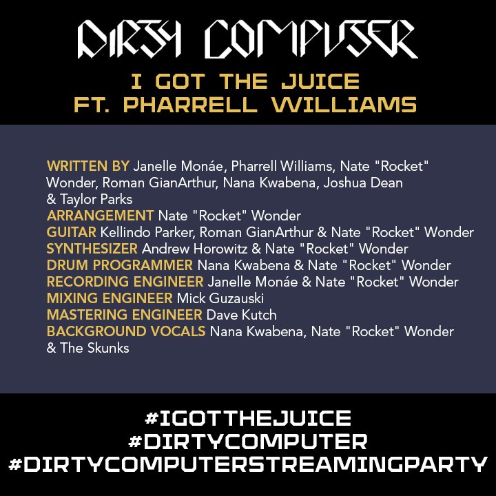s_aintszn's tweet image. A TURN UP WITH @Pharrell !!!!!!!!
#IGottheJuice #DirtyComputerStreamingParty #DirtyComputer
open.spotify.com/track/5Yfq9uug…