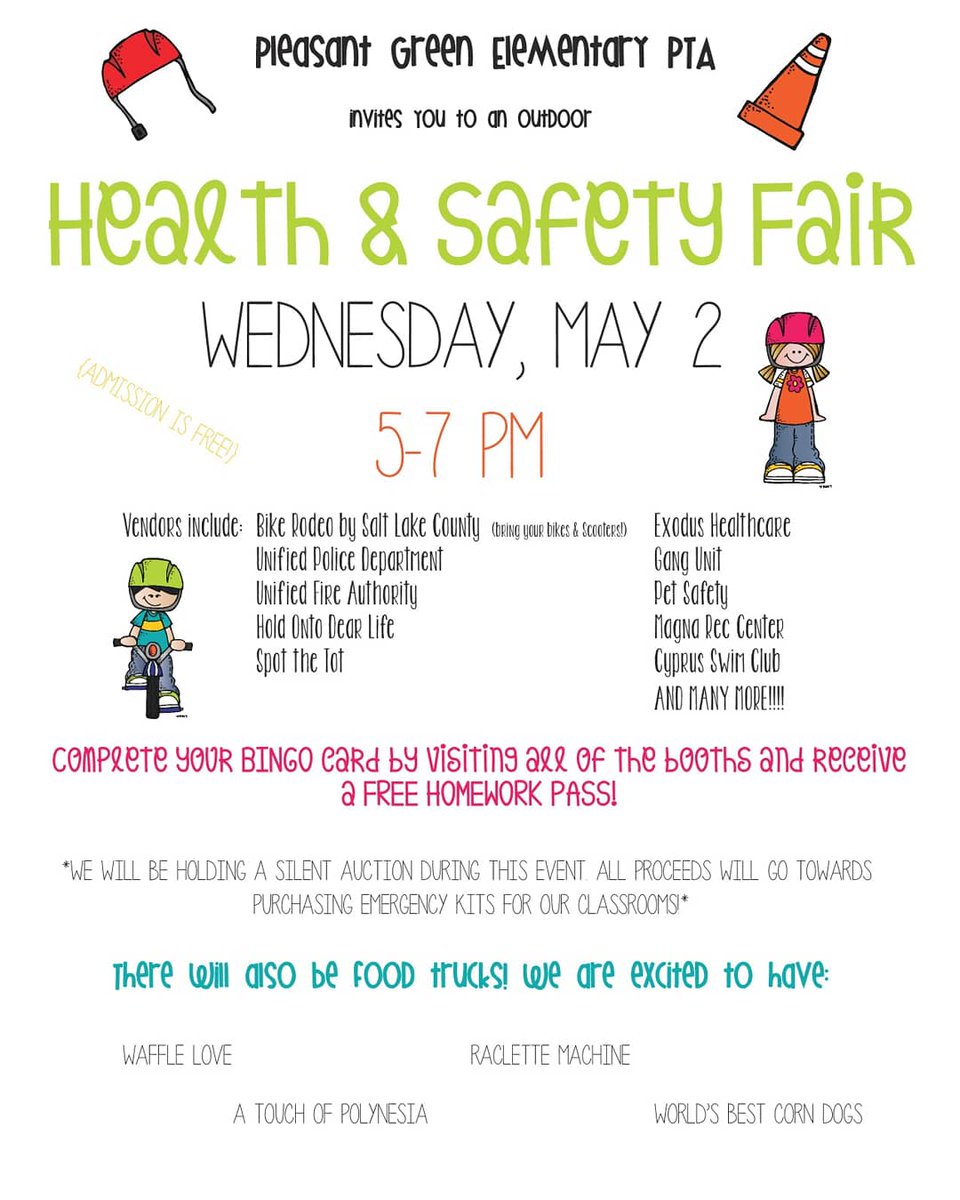pgptaut's tweet photo. Bring your bikes &amp; scooters!
We will be holding a Silent Auction during this event.  All proceeds will go towards purchasing Emergency Kits for our Classrooms!  #pgptaut #healthandsafetyfair #silentauction #foodtrucks
@waffluv, @raclettemachine, @thpolyfoodtruck &amp; @lovecorndogs https://t.co/qrQEHLa44x