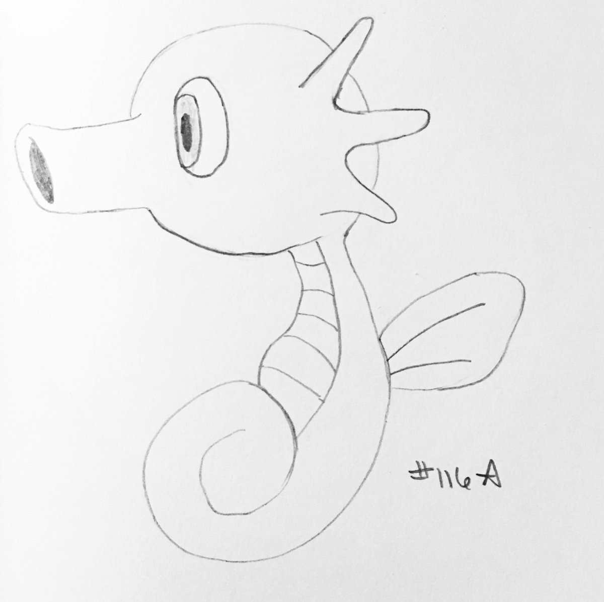 PokemonADay's tweet photo. Day #116 Horsea
.
.
#Pokemon #Horsea #PokemonArt #PokemonADay #Drawing #Pencil #Illustration #PokemonClub #PokemonDrawing #PokemonFan #Artworks #Artwork #Art🎨 #Art #Artist  #Drawings #Sketchbook #Sketch #PencilWork #Pokedex https://t.co/s1Y2VDWMC2