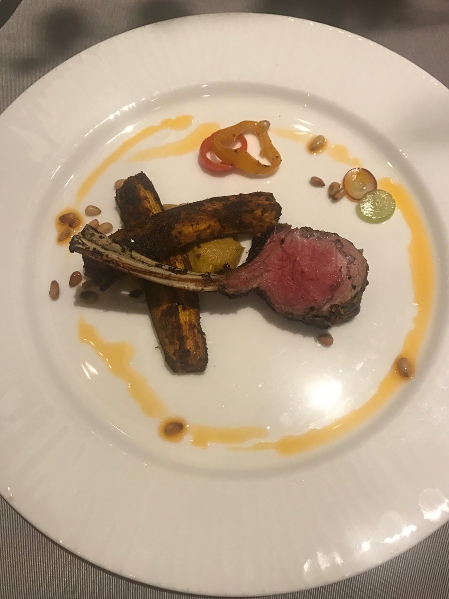 BostonDames's tweet photo. Entree: Lamb Chop with Harissa Eggplant, Charred Pepper, Pine Nuts, and Pickled Grapes at the #57thLDEBostonAnnualDinner @RitzCarlton #Boston. @MariposaWines1 #BostonDames #LesDamesattheRitz https://t.co/WsyHww9bqE