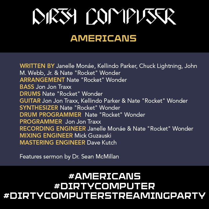 s_aintszn's tweet image. AN ANTHEM! featuring another byte from @DrSeanMcMillan in this one!
#SoAmericans #DirtyComputerStreamingParty #DirtyComputer