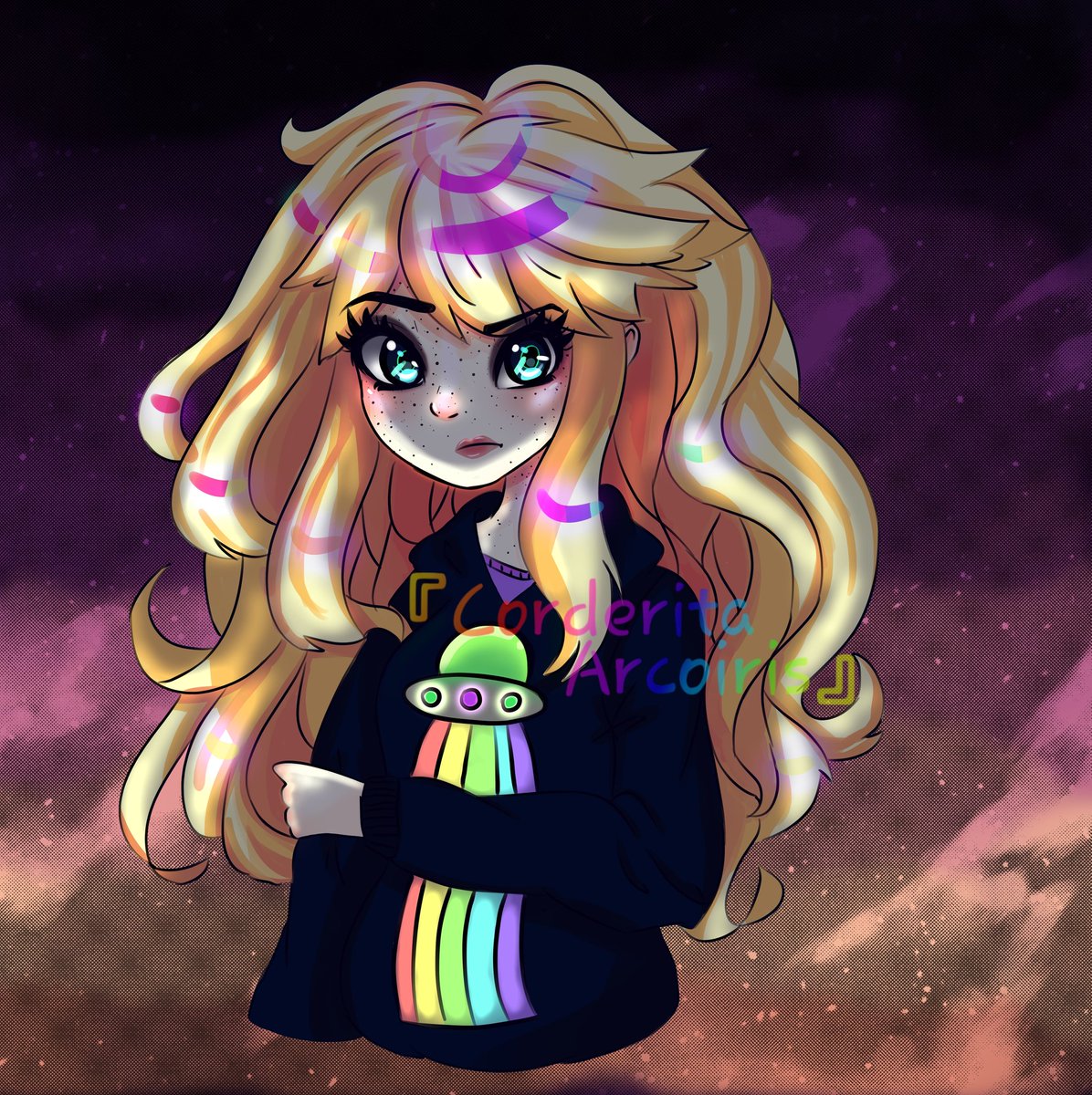 Kagamine_Len0's tweet photo. MiGisA Alaniz #fanloid #oc #alien #nave #arcoiris #vocaloid #MiGisA #noche https://t.co/KJnI8SEhsi