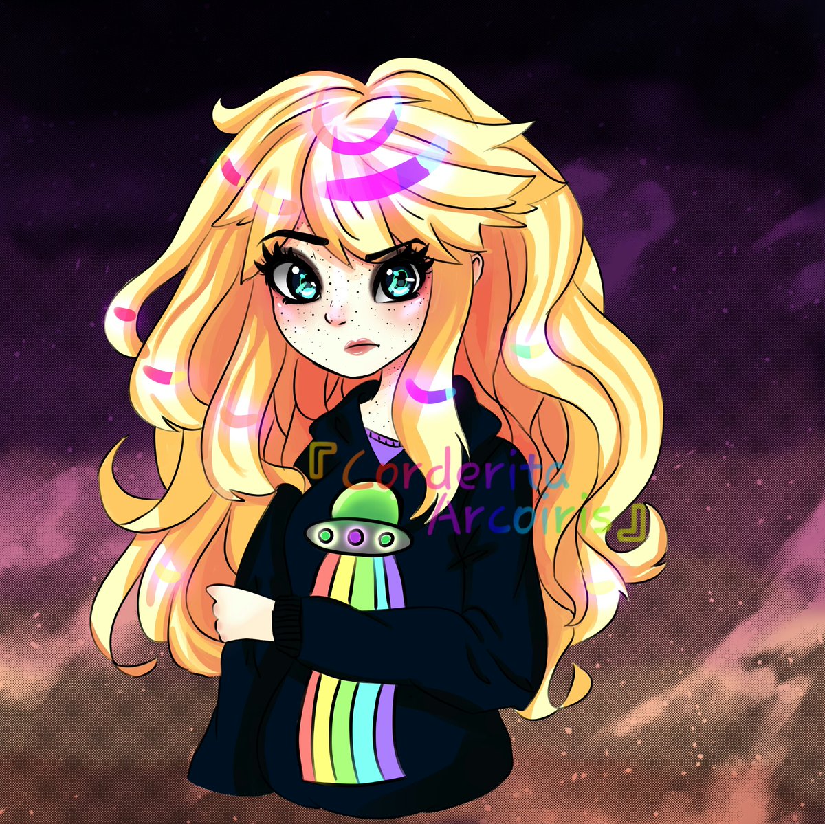 Kagamine_Len0's tweet photo. MiGisA Alaniz #fanloid #oc #alien #nave #arcoiris #vocaloid #MiGisA #noche https://t.co/KJnI8SEhsi