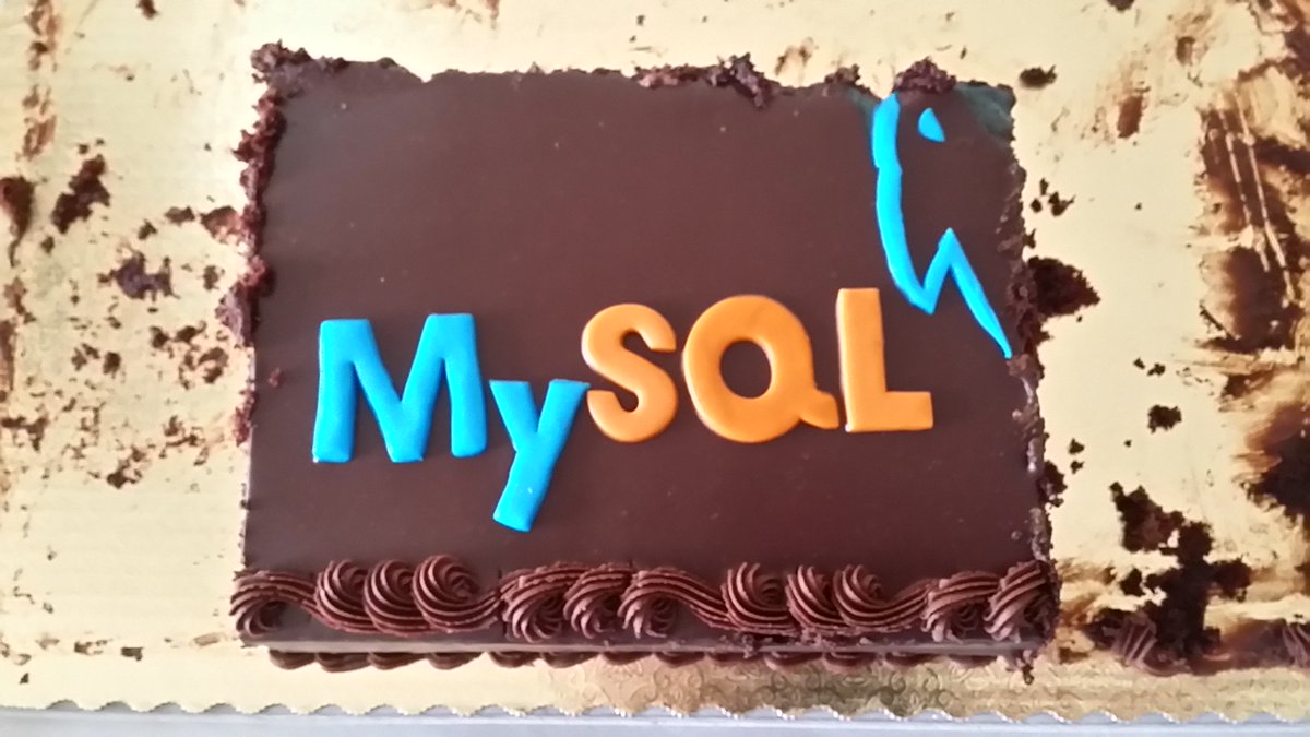 mgerin's tweet photo. The #MySQL engineering team celebrated the new MySQL 8.0 GA release with a beautiful cake.  But they kept the best part of the cake for the marketing guy! Thank you guys, you're the best! https://t.co/OA0ypwb9vO