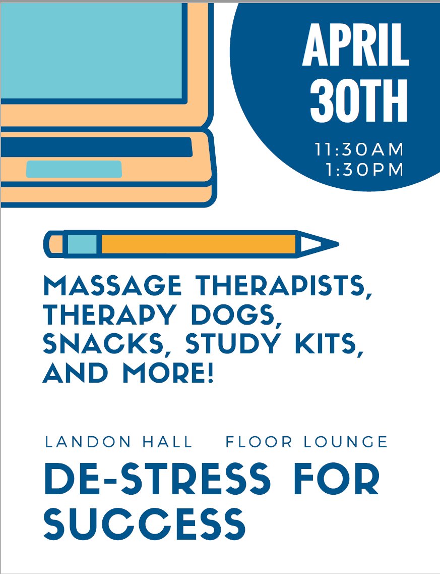 HealthySpartans's tweet photo. Headed to Landon Hall tomorrow? Stop by and we'll help you de-stress! #HealthySpartans #LiveOn #StudyBreak https://t.co/2rt6mTDlWo