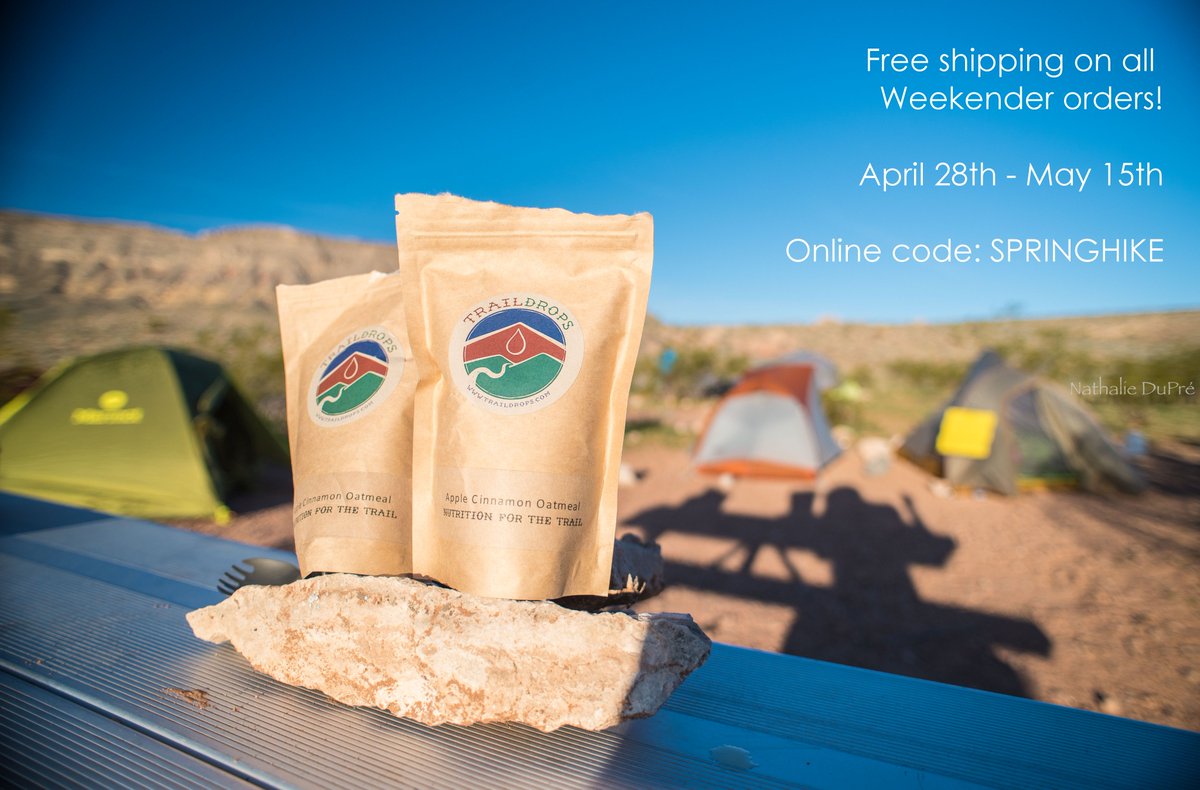 traildrops's tweet photo. TrailDrops wants to help you adventure more and stress less this spring. Now through May 15th, take advantage of free shipping on The Weekender Package. Online code: SPRINGHIKE #traildrops #hiking #hikerhunger https://t.co/2zDBtvIgTx
