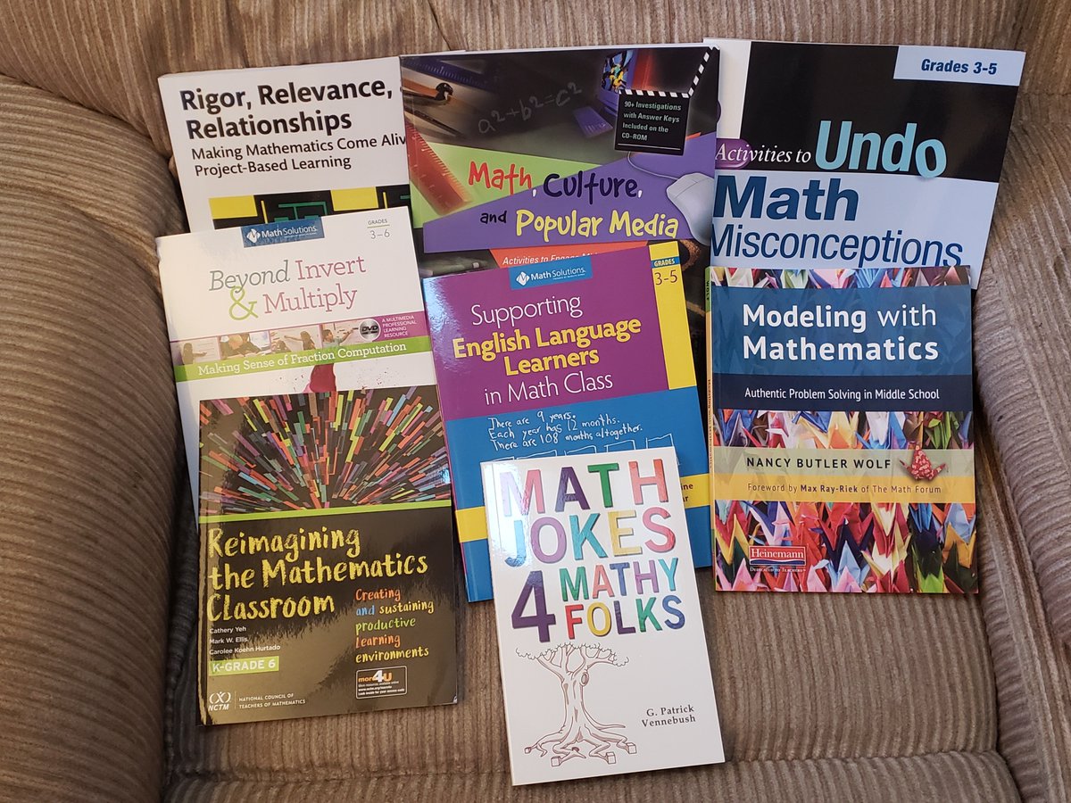 palucas3's tweet photo. Geeking out on my new collection of math books.
#mathrocks
#teachersworkingweekends
#mathnerd
#BullRunES https://t.co/jnl836OQsr