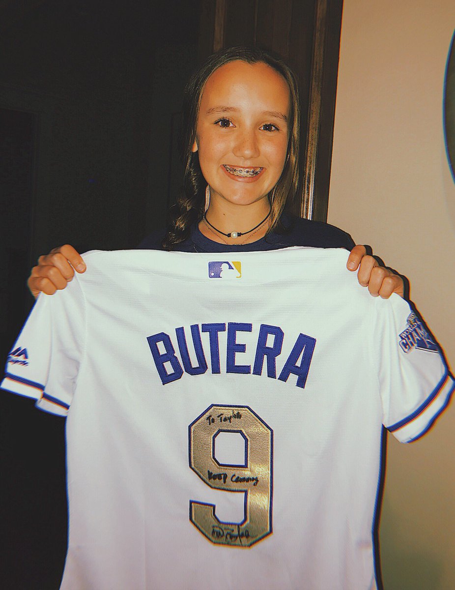 cheryl_galloway's tweet image. My niece had her best on the softball field and then came home to this autographed jersey of her favorite player. Thanks @drewbutera for making her day even better. The smile hasn’t left her face. #KeepCrushing