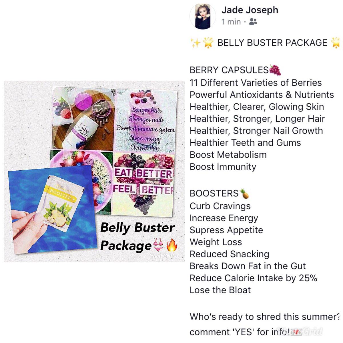 JadeJosephX's tweet photo. Message me for more info hunny’s! #juiceplus #juiceplusberrycapsules #juiceplusboosters 🍇🍍👙🙋🏼‍♀️🔥 https://t.co/G3S37rpnvF