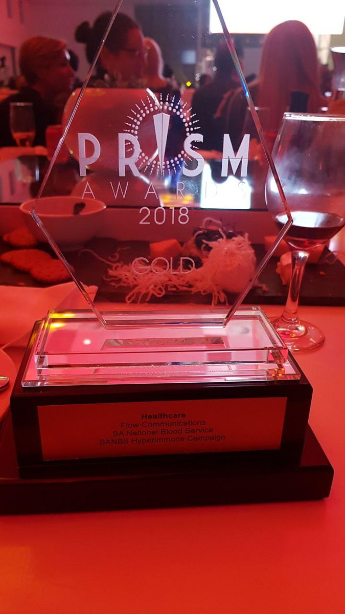 FlowComms's tweet photo. It's GOLD for us @theprismawards for the work we did on our client @theSANBS's #Hyperimmune campaign. #PRISMAwards18 @RoyBarford23 @edwinavdburg @taraturk1 @wooze66 @Hippolyta67 https://t.co/IleQxtmFA7