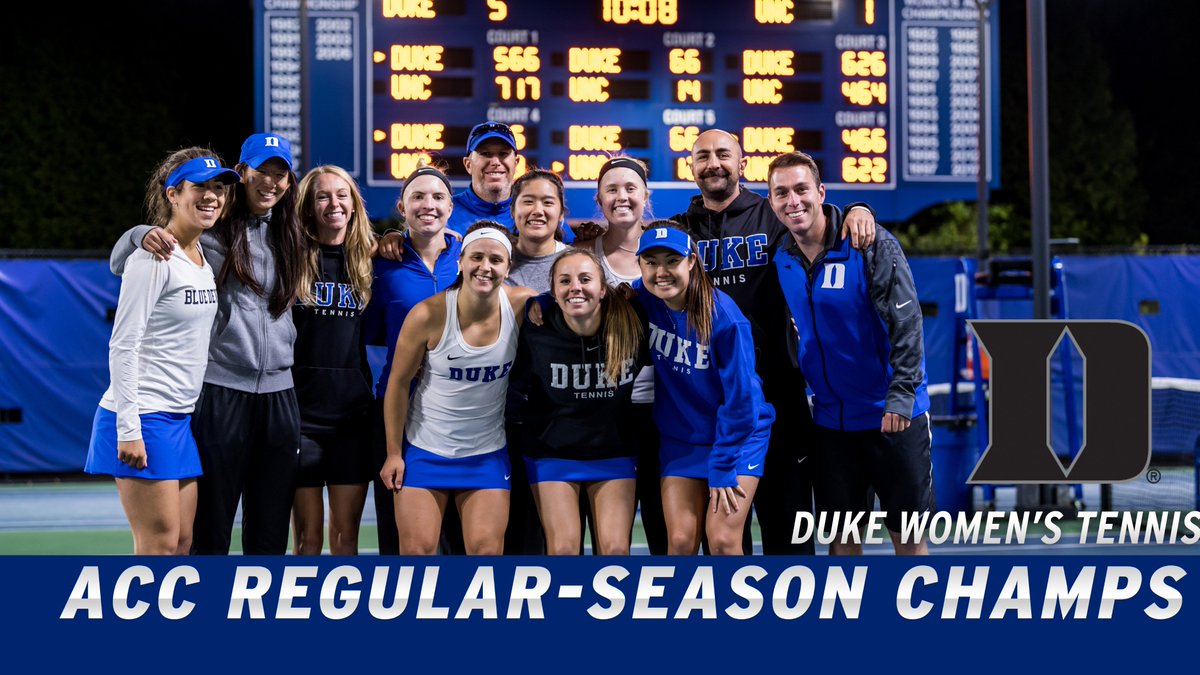 DukeWTEN's tweet photo. It's time to 🎉🎉🎉 because  the 🔵😈 are ACC REGULAR SEASON CHAMPS! 
You can watch as the 🔵😈 are presented with the @ACCWTennis 🏆 on court 1 here⤵️
https://t.co/4UyFgvKXpm https://t.co/dtrp4fzNh4